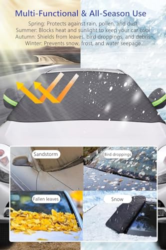Image of Persevere Windshield Snow Cover with Magnetic, Car Windshield Cover with Earmuffs & Hooks, 9 Strong Magnets, 5-Layers Thickened Universal Waterproof Windproof All-Season (71''Lx54.7''W)