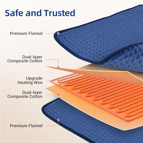 Comfytemp Extra Large Heating Pad for Back & Period, 33\'\'x 17\'\' King Size, FSA Eligible Items Only List, HSA Approve Electric XL Heated Pad for Shoulder/Neck/Knee, Small Lap Blanket, Washable (Blue) - Thumbnail 7