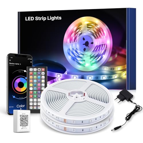 Ruban Led 30M, Bande Led RGB,Led Ruban Lumineuse Flexible Multicolore, Chambre avec Bluetooth APP et Télécommande, Synchronisation de La Musique, Mode Minuterie, Pour Chambre, Salle de Jeux, Fête A