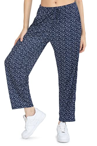 Kendindza Damen Sommerhose Damen leicht und luftig Sommer Hose Lang Leicht Freizeithose Blumen aus Baumwolle 03-H23 Blau...