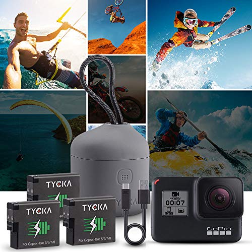 TYCKA 3-Pack 1250mAh Replacement Battery Charger for GoPro Hero 8 Hero 7 Hero 6 Hero 5 Camera, 3 in 1 USB Battery Charger Kit with Waterproof Battery Protector + TF Card Reader + 2 Card Slot
