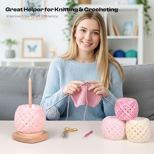 Image of Caydo Wooden Yarn Holder for Knitting and Crocheting, Easy Install and Operate Yarn Spinner Holder, Yarn Spinner with Yarn Storage, Perfect Crochet Gift for Craft Enthusiasts - Large