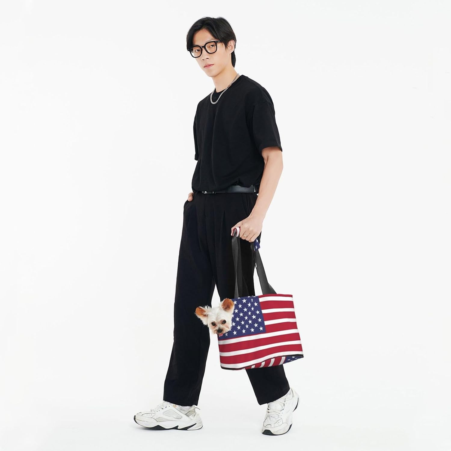 American Flag Print Dog Purse Carrier for Small Dogs and Cats | Breathable Pet Carrier Bag & Portable Dog Travel Bag For Small Puppy Handbag, Secure Pet Purse For Outdoor Walking