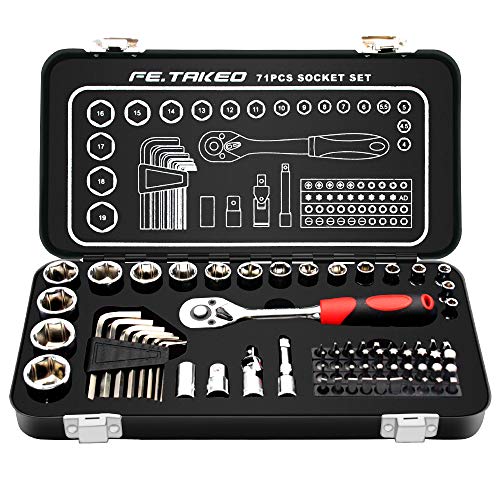 ソケットレンチセット 72点組 精密工具セット DIY 工具セット 差込角 6.35mm(1/4インチ) ラチェットレンチ 車メンテナンス ホームツールセット
