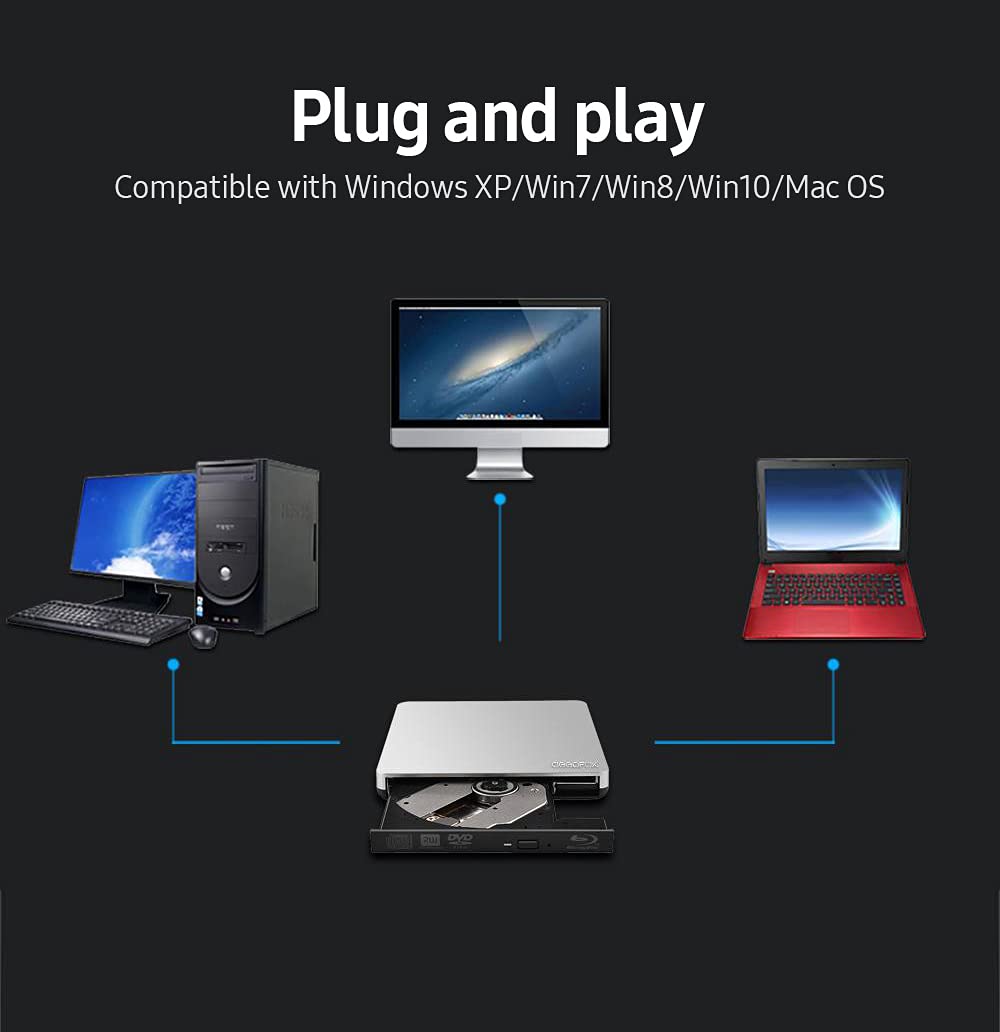Graveur externe USB 3 0 pour lecteur Blu-ray BD RE CD DVD RW graveur portable Plug and Play pour PC portable