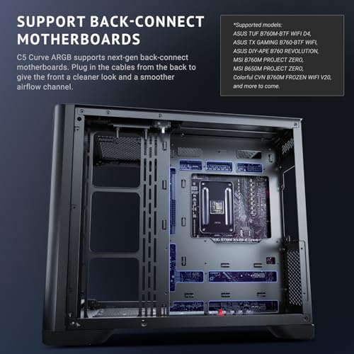 Image of Antec C5 Curve ARGB, Mid-Tower ATX PC Case, Curved Tempered Glass Front & Side Panels, 4 x 120mm ARGB PWM Fans Included, Supports Up to 10 Fans, 360mm Radiator Support, Type-C 3.2 Gen 2