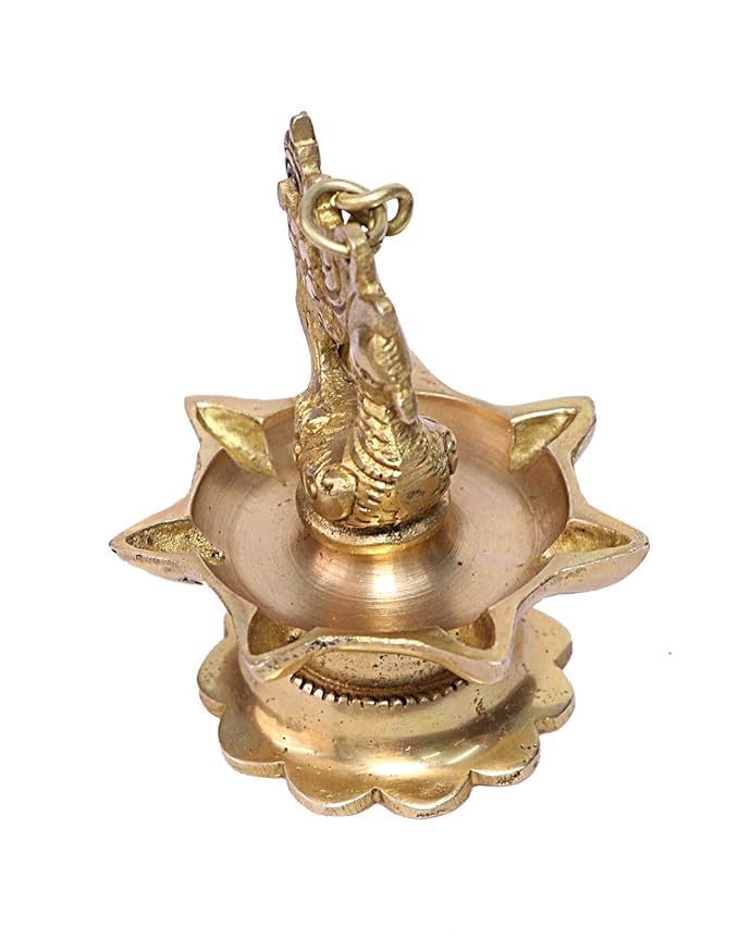Generic Wgloryind Traditional Brass Hanging Peacock Diya with Chain 16 Inches | Deepak | Oil Lamp | Pack of 2, Golden