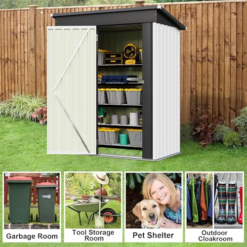 Image of JUMMICO Metal Outdoor Storage Shed 5 x 3 FT Metal Shed with Lockable Door,Waterproof Garden Tool Shed Storage House for Backyard Patio Lawn,White