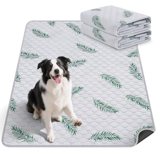 Image of Washable Dog Pee Pads, Non-Slip Waterproof, 32 x 63 in, 2 Pack, Leaf | Super absorbent, waterproof and non-slip; washable, reusable dog pads for crates, playpens, floors, furniture and travel