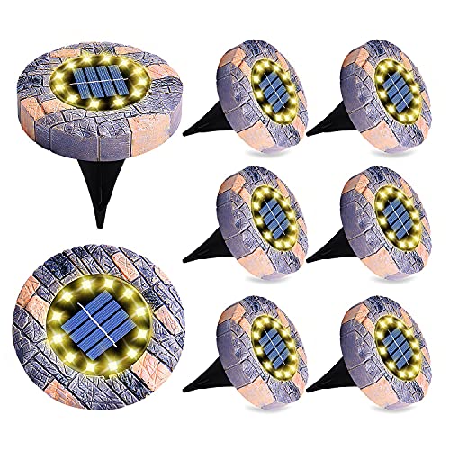 DUWIS 8PK Solar Ground Lights with 12pcs Bright Warn White Color LED, Outdoor Waterproof Decorative Lighting for Your Gardem Pathway Yard Walkway Patio Lawn Path