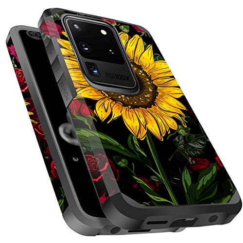 Miss Arts Galaxy S20 Ultra Case, Slim Anti-Scratch with [Drop Protection] Cute Girls Women Heavy Duty Dual Layer Protective Cover Case for Samsung Galaxy S20 Ultra -Rose Flower/Sunflower