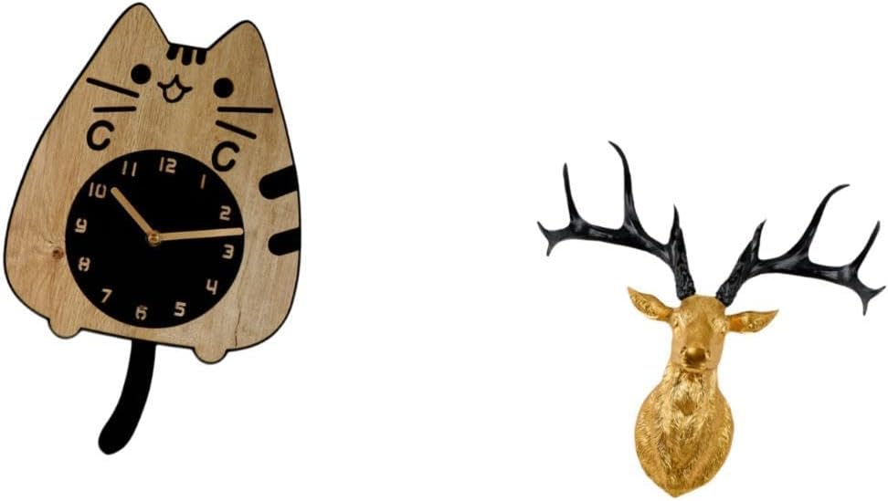 Cat and Deer Head Wall Clock Ornament Silent Kitchen Office Home Decoration Boho Resin Sculpture Housewarming Collectible Artwork| Wall Clocks| Clocks | Home Decor |Home & Garden