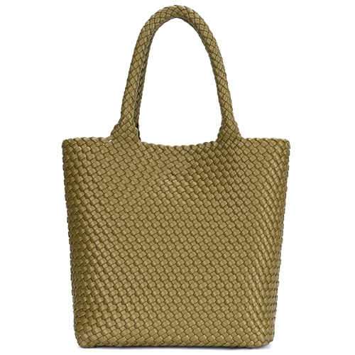 Image of BAGOK Woven Tote Bag for Women, Handwoven Vegan Leather Shoulder Bag with Clutch, Large Tote for Work, Travel & Beach