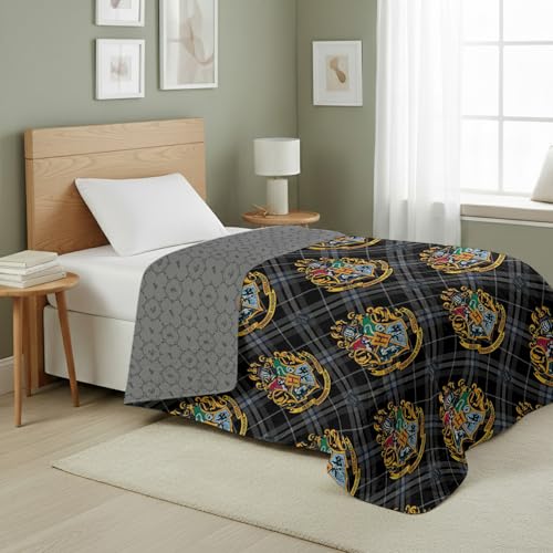 Image of Warner Bros Harry Potter Preppy Hogwarts Quilted Throw Blanket, House Crest Patchwork Design, Adults Boys Girls, Soft Lightweight Bedding for Bed, or Couch, 60 x 80 inches