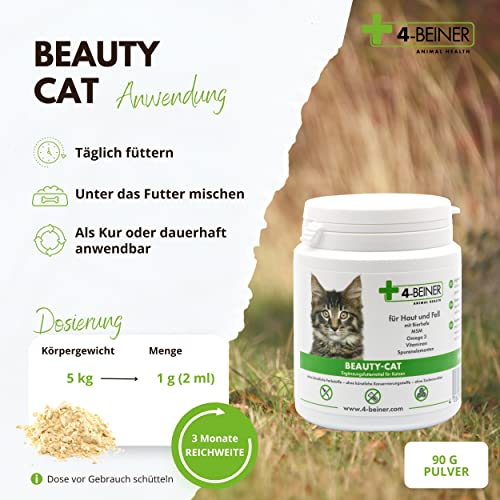 4-BEINER Beauty-Cat - Vitamine für Katzen & Mineralien für glänzendes Fell, Vitalität, Stärkung & Wohlbefinden mit Omega 3, MSM, Vitamin C und B Komplex, Katzen Vitamine, Fellpflege Katze