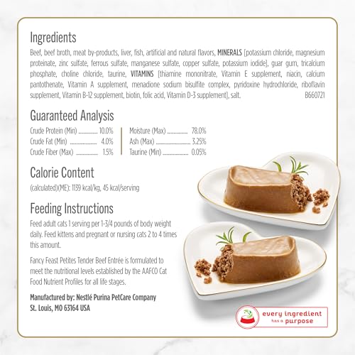 Image of Fancy Feast Purina Petites Tender Beef Entree Gourmet Wet Cat Food Pate - 2.8 oz. Tubs,(Pack of 24)
