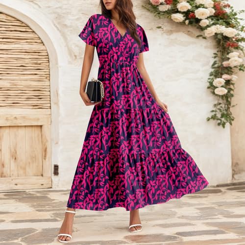 Graduation Dresses for Women 2025 Bell Short Sleeve Garden Party Dress Elegant Long Flowy Tiered Dress2