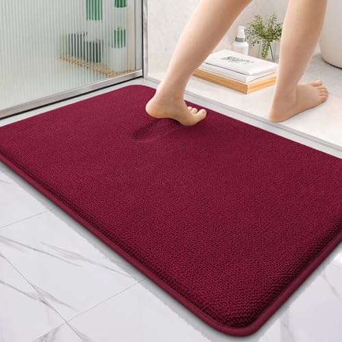 Image of OLANLY Thick Memory Foam Bath Mat Rug 36x24, Extra Soft Absorbent Bathroom Rug, Quick Dry Bath Mats, Non-Slip, Machine Washable Carpet for Bathroom, Tub and Shower, Home Decor Accessories, Burgundy