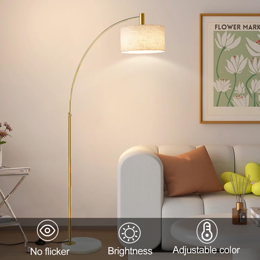 Lampada terra ad arco nordico paralume in tessuto luce regolabile attacco in marmo, lampada verticale lampada soggiorno palo alto per la lettura sul comodino Vintage Piantana (LED incluso)