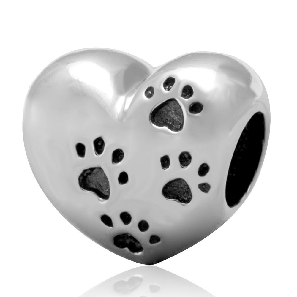 luckybeads 925 Sterling Silver Paw Print Heart Beads Fit Pandora Charm Bracelets-picture-30