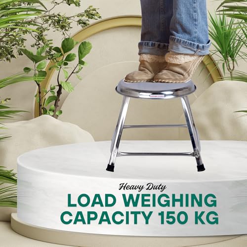 Image of 12-Inch Stainless Steel Round Stool - Home, Doctor, Medical, Salon, Warehouse, Garage, Multipurpose (Pack of 1)