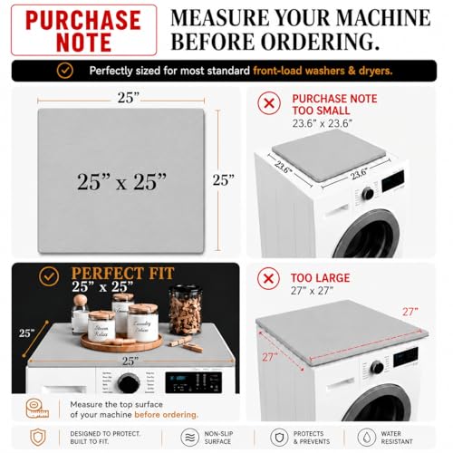 Image of 2 PC Washer and Dryer Top Cover Protectors 25 inch x 25 inch, Laundry Machine Dust Guards (Moonstone (Light Grey))