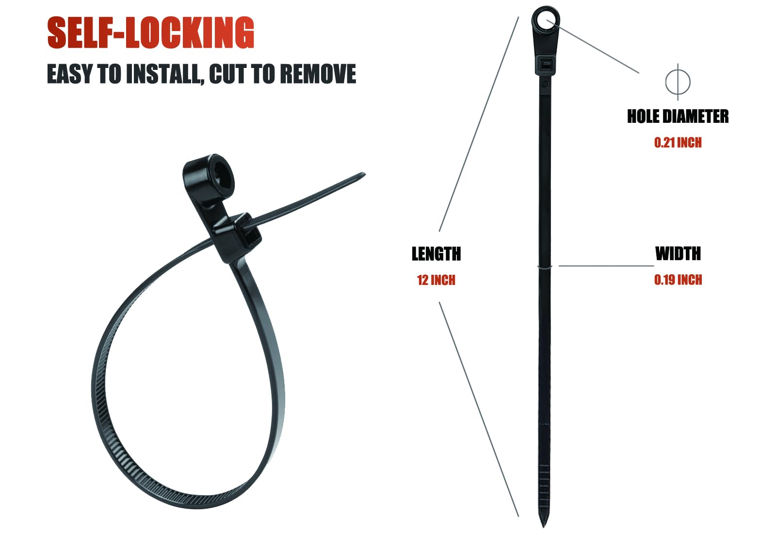 300 bridas resistentes de 12 pulgadas con agujero para tornillo, bridas de montaje de cremallera, bridas de cable de 75 libras para organizar cables y cables, bridas de montaje con tornillo para pared