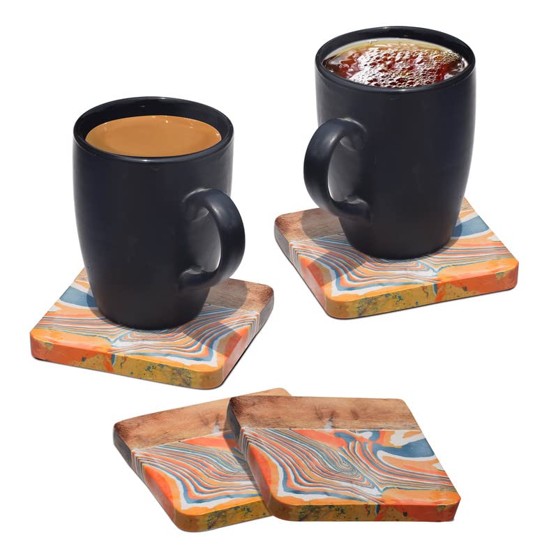 Évitez les taches de café avec ces dessous de verre en bois et marbre (9,5x1 cm)