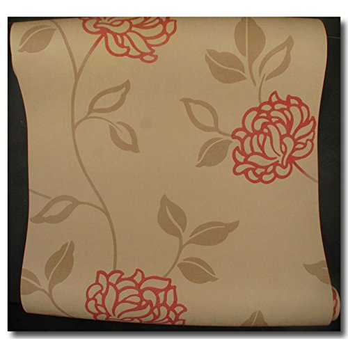 Tapeten Satintapeten Floral beige braun rot