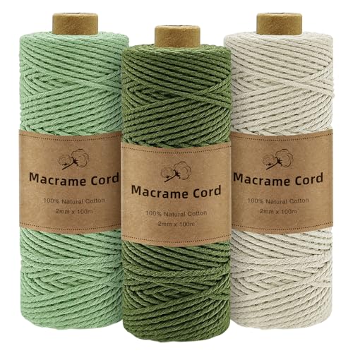 Gemtte Makramee Garn 2mm x100m, 3 Rollen Macrame Cord Geflochten...