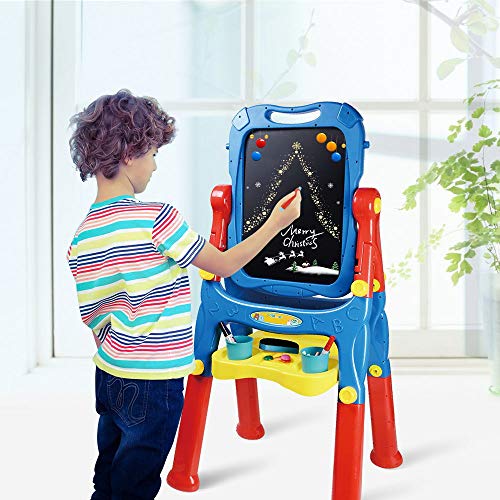 AMOSTING Drawing Board Toys for Boys & Girls Kids Art Easel for Toddlers with Magnetic Whiteboard & Chalkboard, Blue