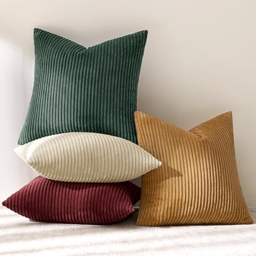 Image of MIULEE Corduroy Decorative Throw Pillow Covers Christmas Red Green 18x18