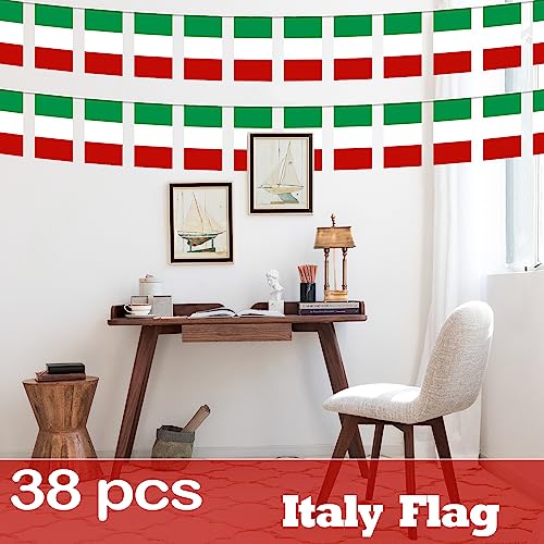 Image of Italy String Flag Pennant Banner - 38 Flags, 42 Feet Small Mini Italian Flags Bunting Banner for Country Decoration, School, Party, Sports Events