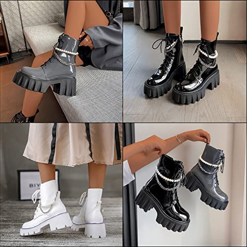 Image of 2 PCS Metal Pearl Boot Bracelet Shoe Chain for Women | Decorative Pearl and Metal Chain Shoe Accessory for Boots, Lace-Up Footwear and Casual Wear (Silver-White)