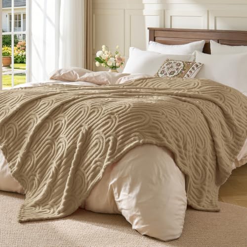 Image of BEDELITE Light Brown Boho Fleece Throw Blanket for Couch, 50x60 Inches