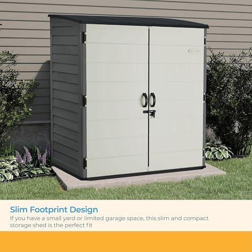 Suncast XL Vertical Storage Shed, 106 Cu Ft, Lockable Doors, Iron Ore Gray - image 3