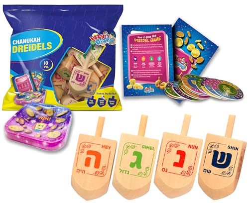 Izzy 'n' Dizzy Hanukkah Wooden Dreidel (Pack of 10) - Medium