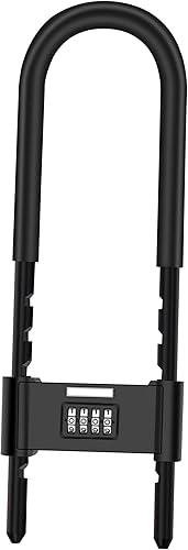 Candado de combinación de 4 dígitos, bloqueo de código de seguridad en forma de U antirrobo resistente con grillete ajustable, para bicicletas,