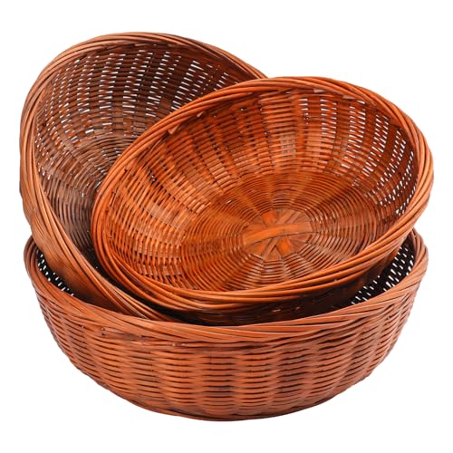 Geytetqi 3 Pack Multiple Sizes Hand Weave Bamboo Baskets, Round Bamboo Wicker Baskets for Picnic, Wall Decorate and Rustic Party Decorate(8.7 & 9.7 &10.7 inch