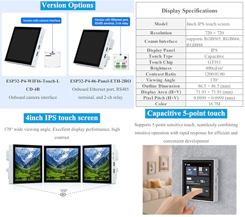 ESP32-P4 Smart 86 Box Development Board, ESP32-P4 Chip Onboard 4inch IPS 720 x720 Pixel Touch Display, Enable Smart Living & Industrial IoT, Supports AI Voice Interaction (Support External Camera) - Image 4