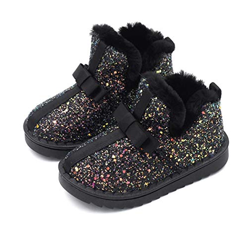 Evokems Niños Niñas Casual Suave Sólido Suave Lentejuelas Antideslizantes Invierno Botas de Nieve cálidas Adaptadores para sillas de Coche