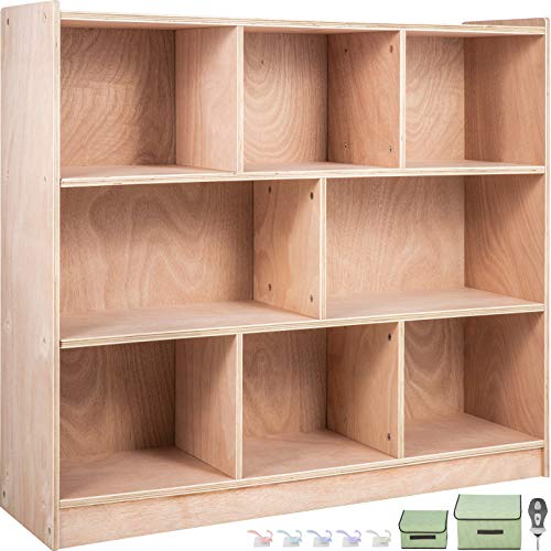 VEVOR Cubby Mobile Tray Storage Cabinet, 8-Compartment Cubby Storage Shelf, Cubby Storage Cabinet 3-Shelf, Classroom Cubbies, Classroom Furniture for Home, Daycare and Preschool, Natural