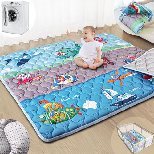 Image of Beavtaens Baby Play Mats for Floor, 71”x59” Upgraded Thickness & Larger Super Soft Playmat for Babies and Toddlers, Foldable Washable, Upgrade Anti-Slip Crawling Mat for Playpen(Vehicles)