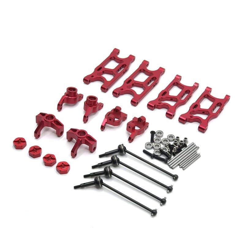 YNIGYSCEK LC Racing 1/14 Compatible with WLtoys 144001 124017-16-18-19 RC Car, Upgrade Spare Parts, Swing Arm, Steering Cup, CVD etc...8-Piece Set(Red)