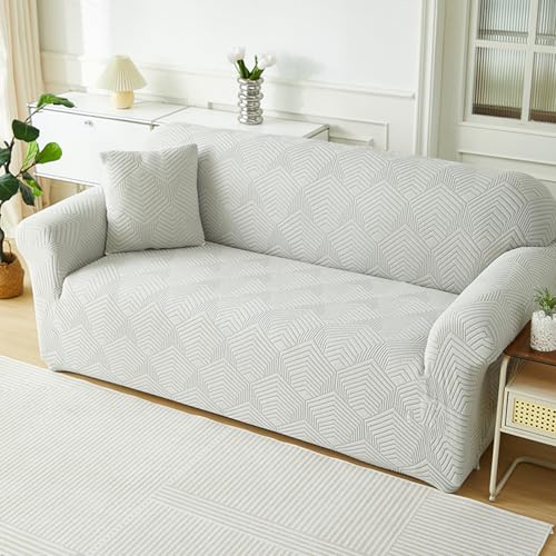 Housse de canapé extensible universelle jacquard 2 places gris clair - 6