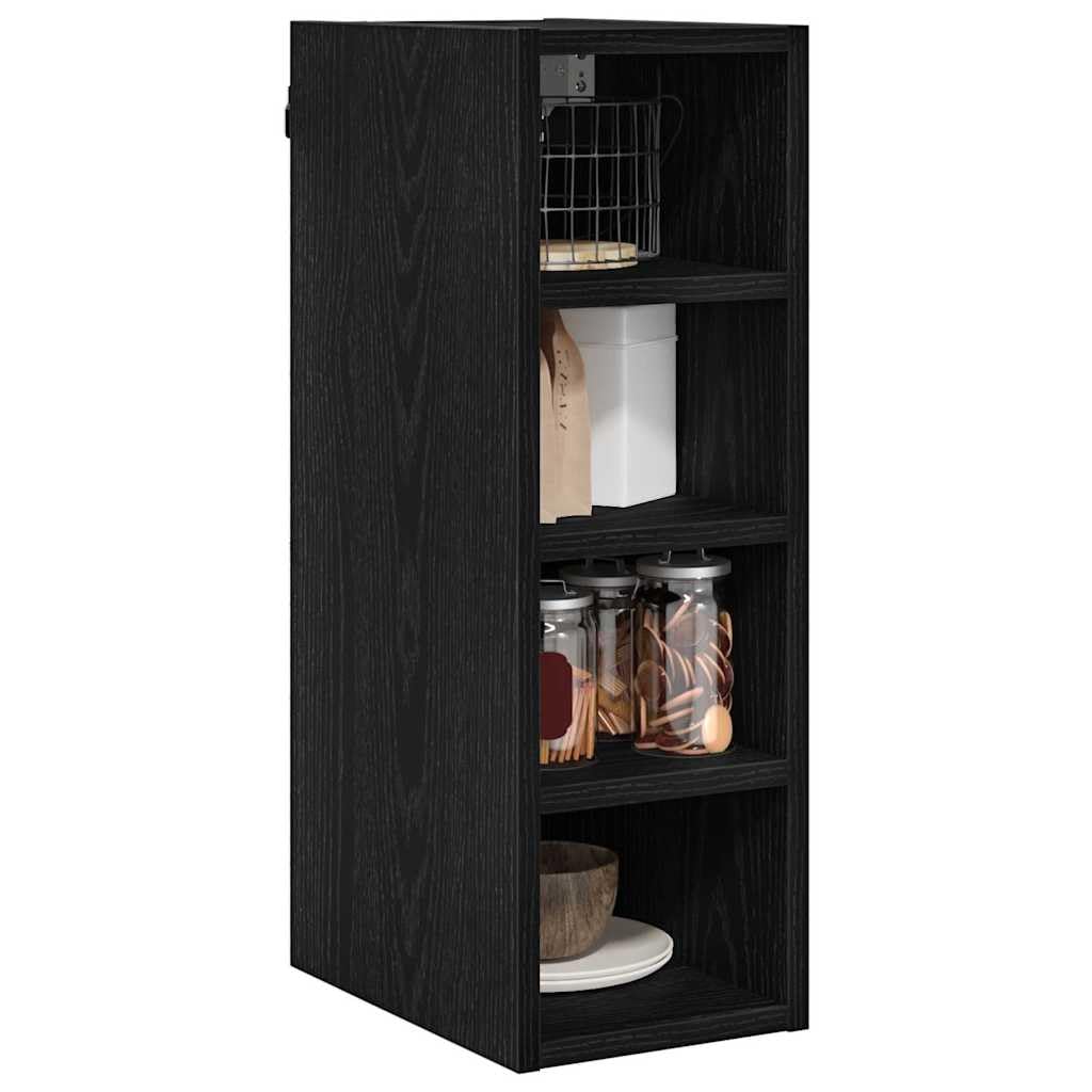 Armadietto pensile con mensola in legno nero effetto rovere 20 x 29,5 x 60 cm con 4 ripiani per cucina e spazio di archiviazione, design moderno per cucina, sala da pranzo e caffetteria