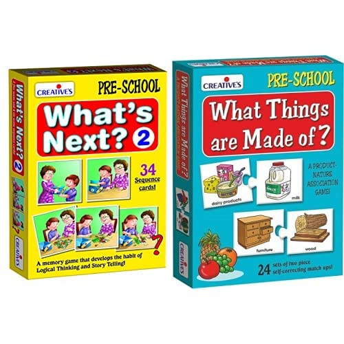 Creative Educational Aids P. Ltd. - CRE0686 What's Next - 2 Card Game (Multi-Color, 34 Pieces) What Things are Made of Card Game (Multi-Color, 48 Pieces)