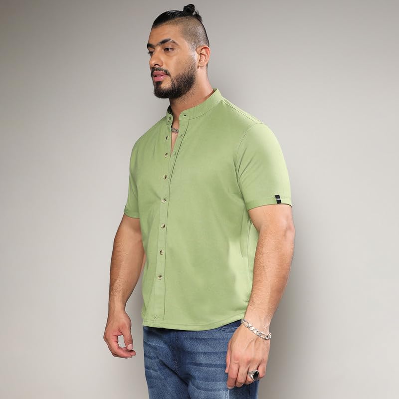 Image of Instafab Plus Men's Shirt for Casual Wear | Spread Collar | Short Sleeve | Button Closure | Plus-Size Fit | Cotton Shirt Crafted with Comfort Fit for Everyday Wear