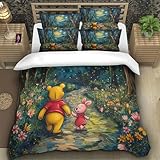 LNDVBEUDK Winnie The Pooh Duvet Cover Set 2 PCS Hotel Quality Quilt Bedding Sets Bed Covers with Pillowcases with Zipper Closure Ultra Soft Hypoallergenic Microfiber Single (135x200cm)