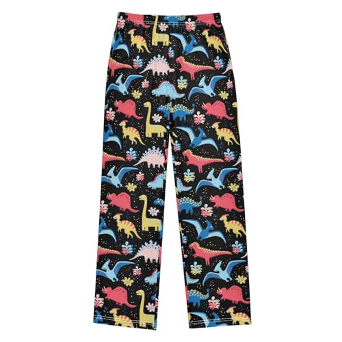 ZZXXB Dinosaur Flowers Print Boys Long Pants Soft Trousers Elastic Waist Kids Lounge Bottoms with Pockets S-XL